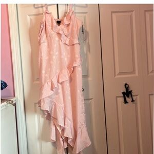 Japna Blush Pink Smocked ruffles asymmetrical spaghetti strap Dress NWT sz XL